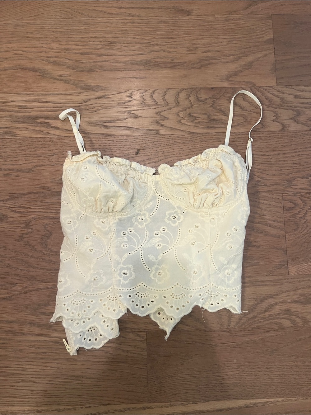Ivory Eyelet Lace Cropped Camisole with Adjustable Straps